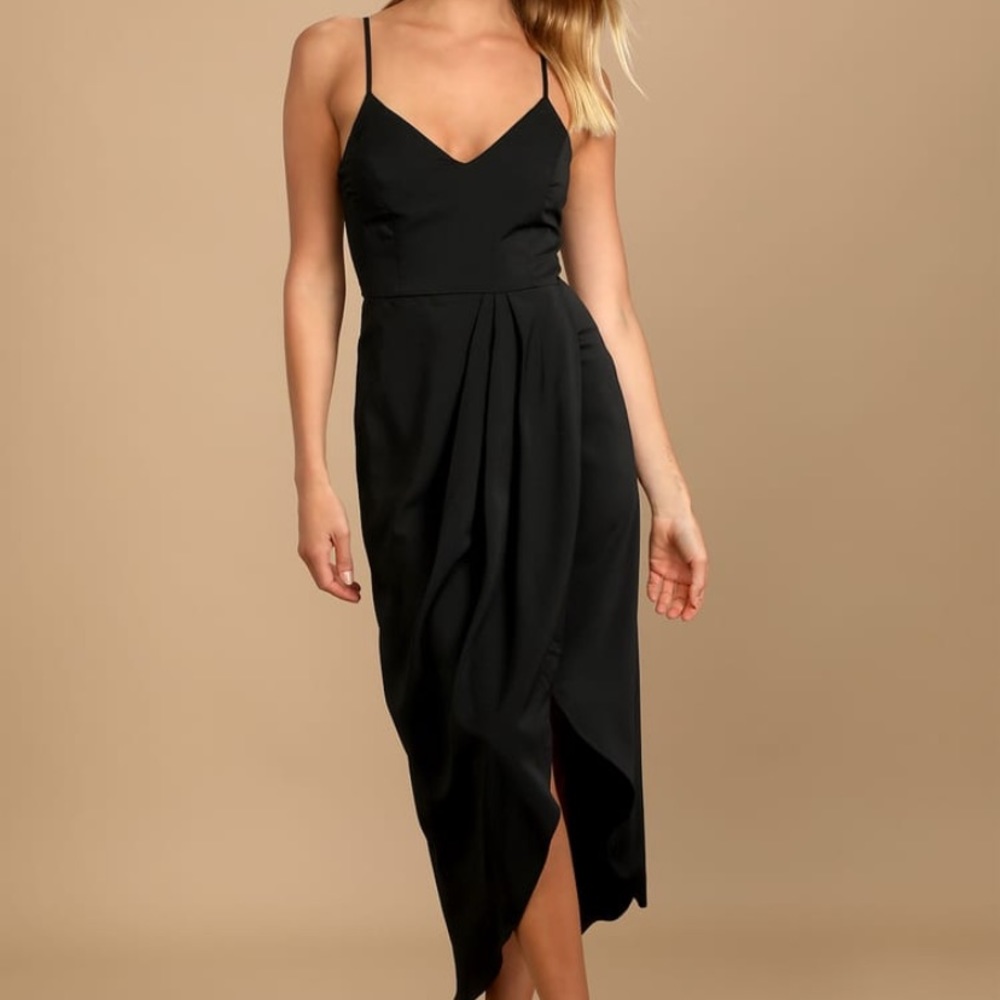 Lulu’s Reinette Black Midi Dress Size Small